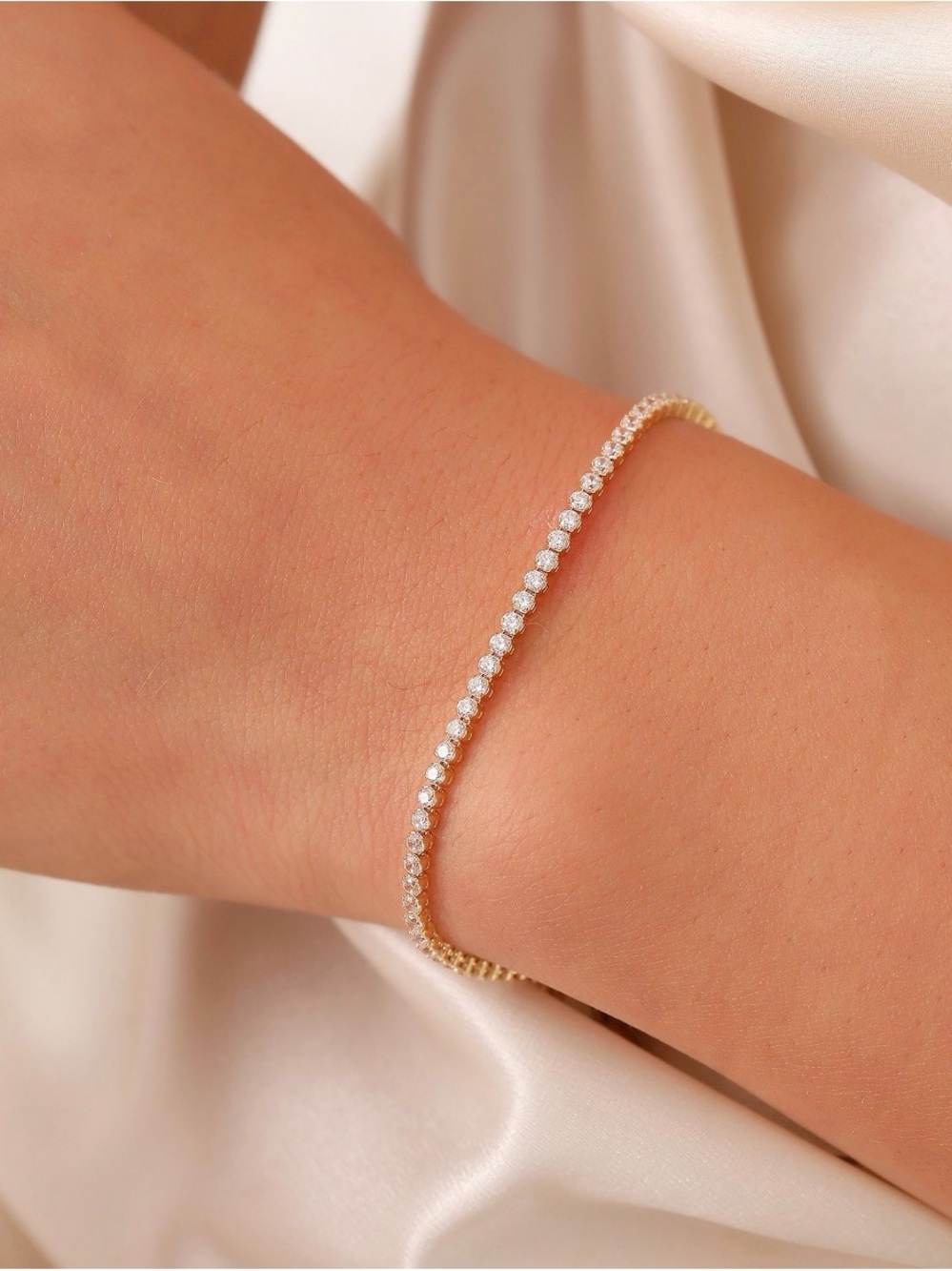 14k solid Gold Crystal Tennis Bracelet - Women's Jewelry